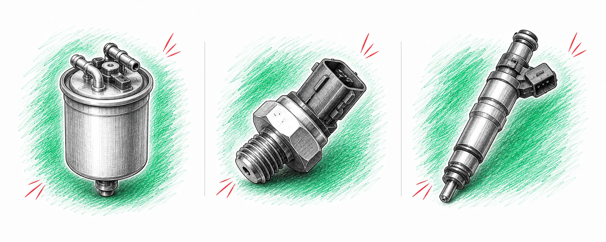 Illustrations techniques des pièces à contrôler pour le code défaut P0087