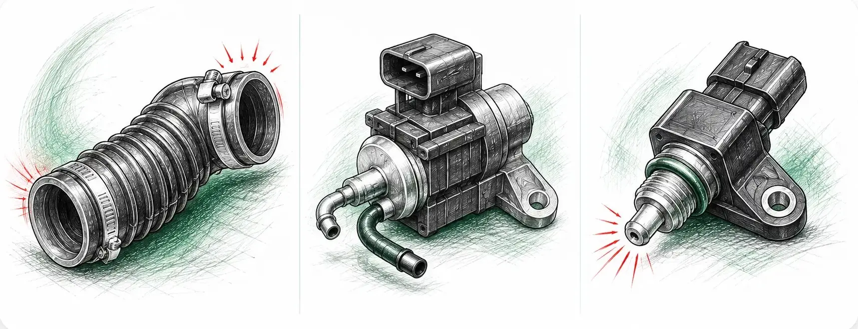 Illustrations techniques des pièces à contrôler pour un code défaut P0234