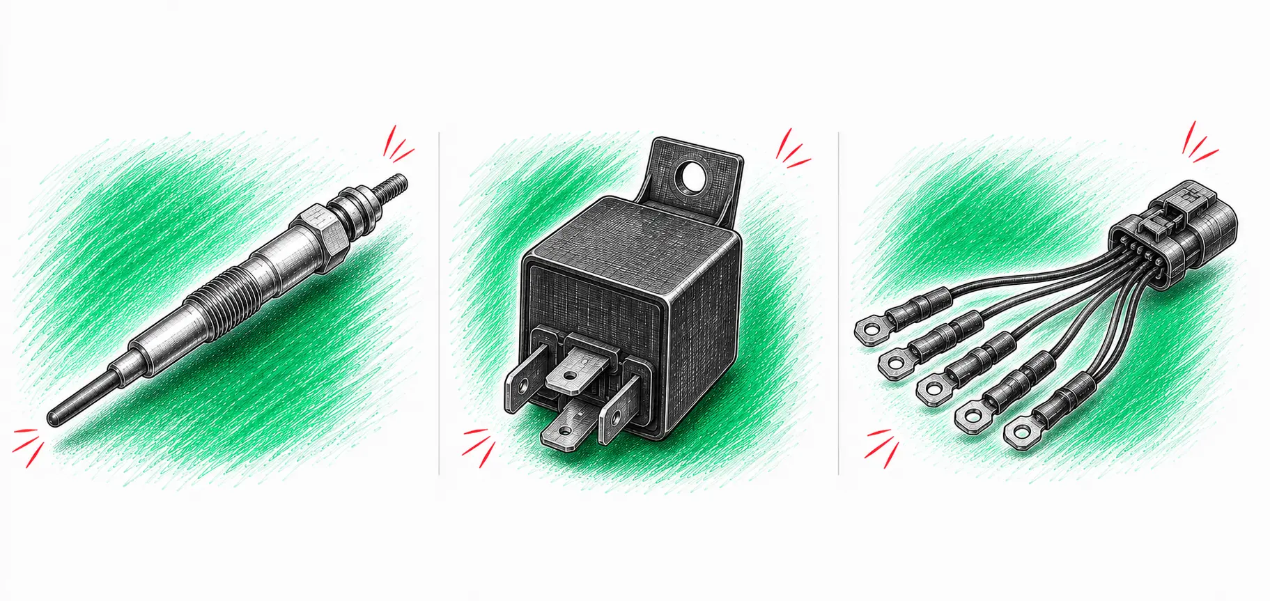 Illustrations techniques des pièces à contrôler pour le code défaut P0380