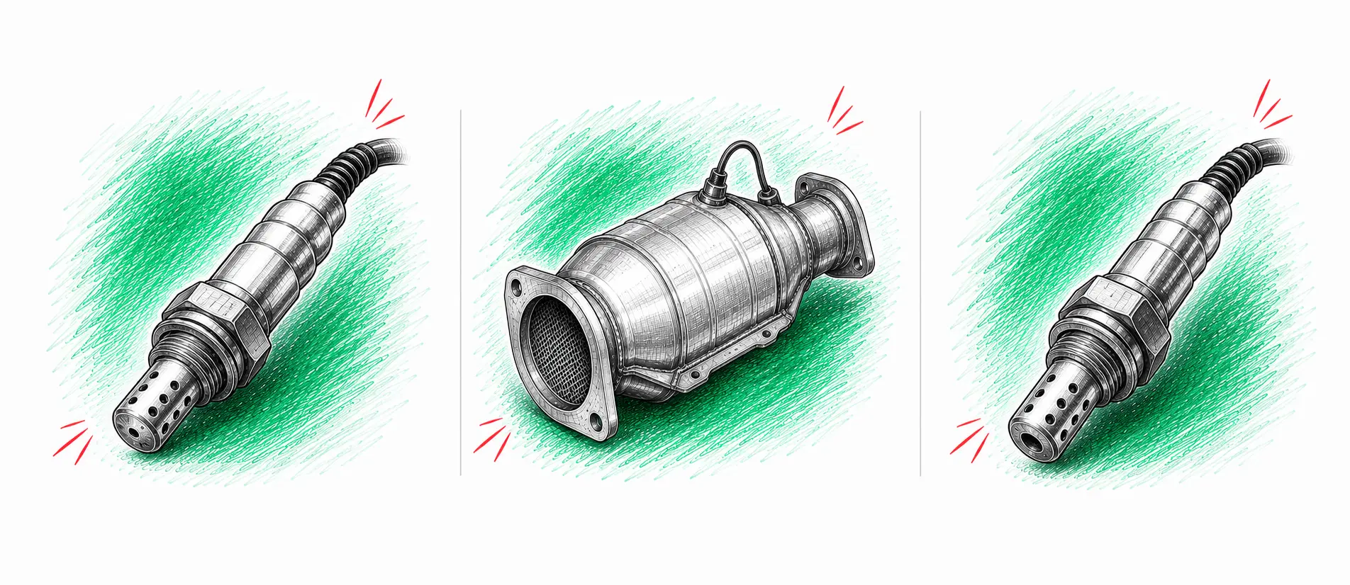 Illustrations techniques des pièces à contrôler pour le code défaut P0420