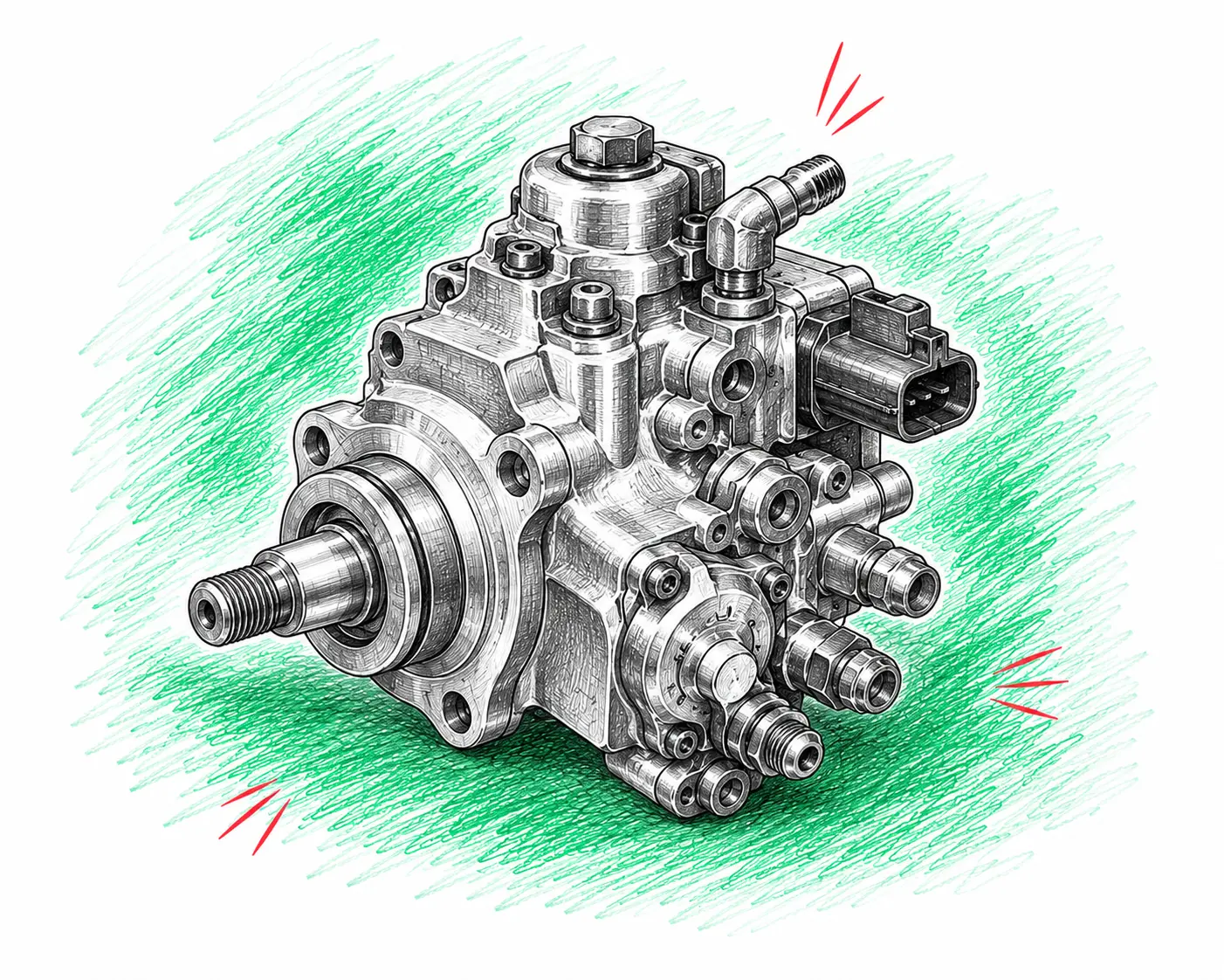 Illustration technique d’une pompe haute pression carburant