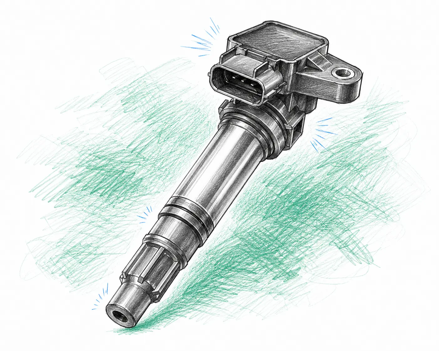 Illustration technique d’une bobine d’allumage Peugeot 3008 II 1.2 PureTech