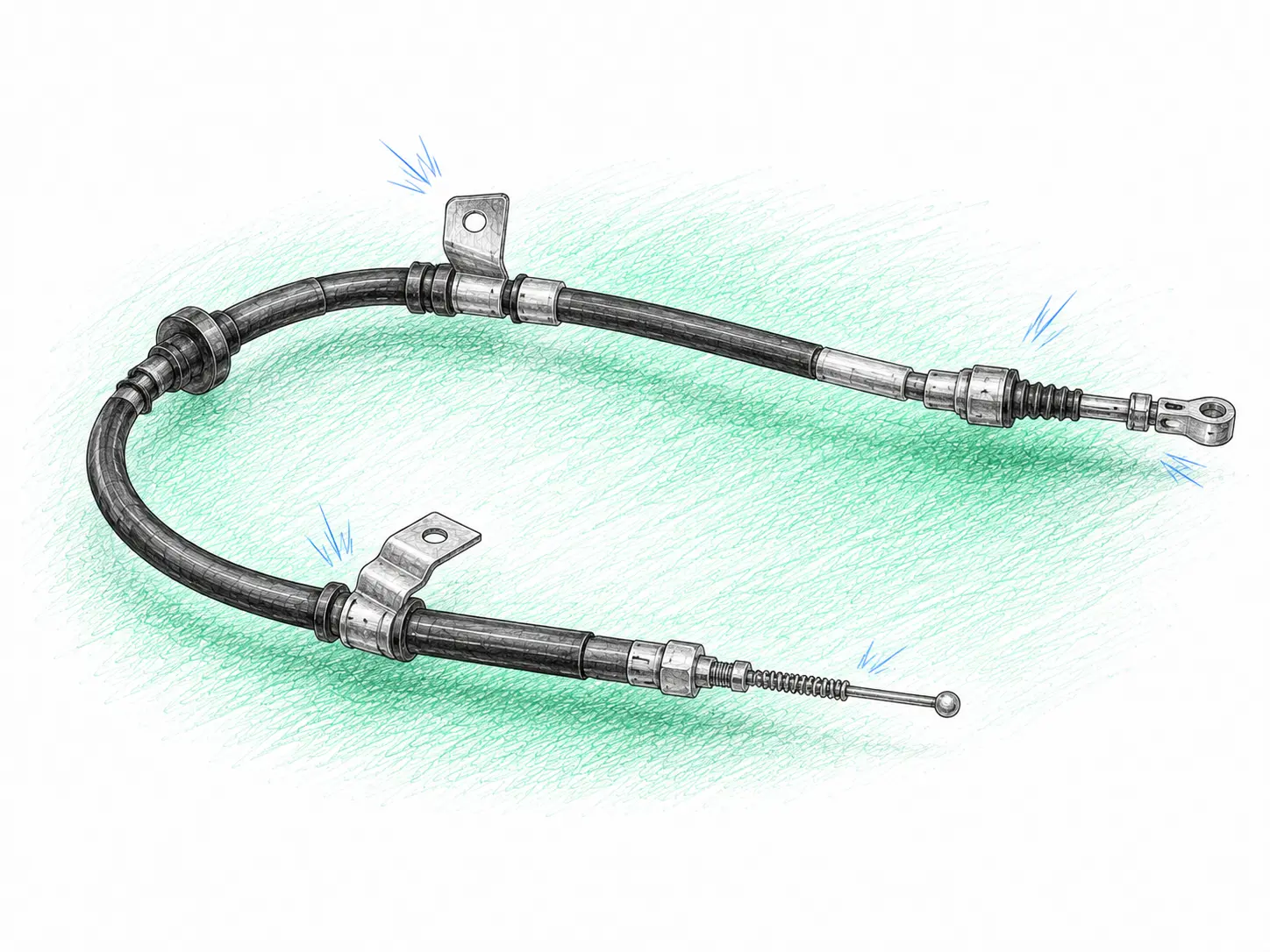 Illustration technique d’un câble de frein à main Nissan Qashqai II 1.5 dCi