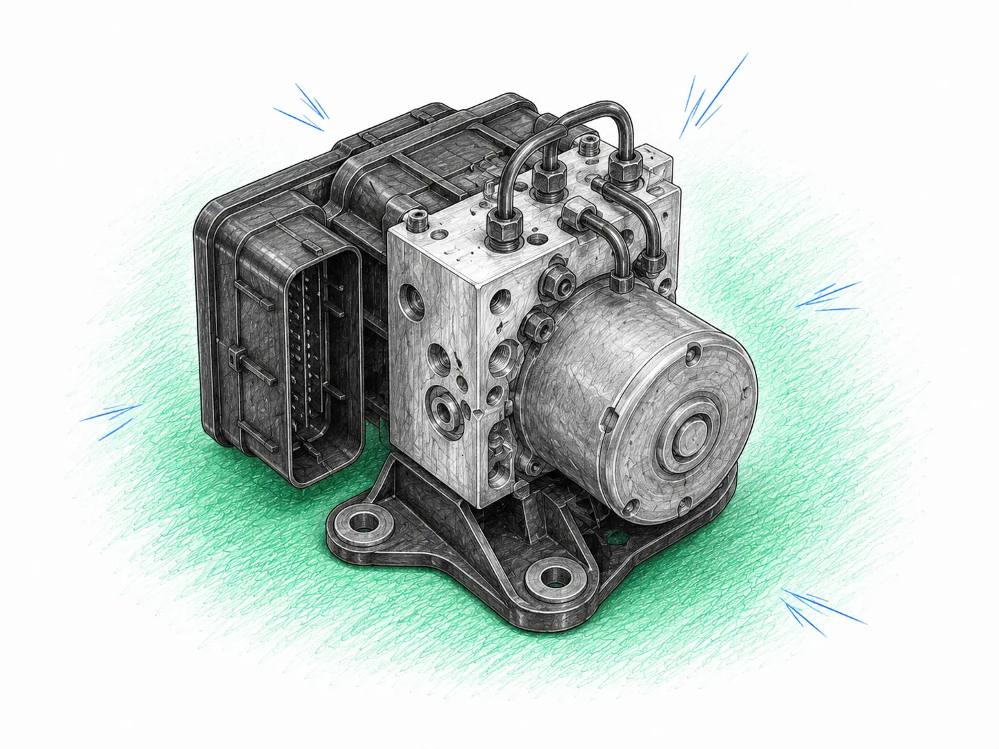 Illustration technique d’un calculateur ABS Toyota Auris II 1.8 Hybrid