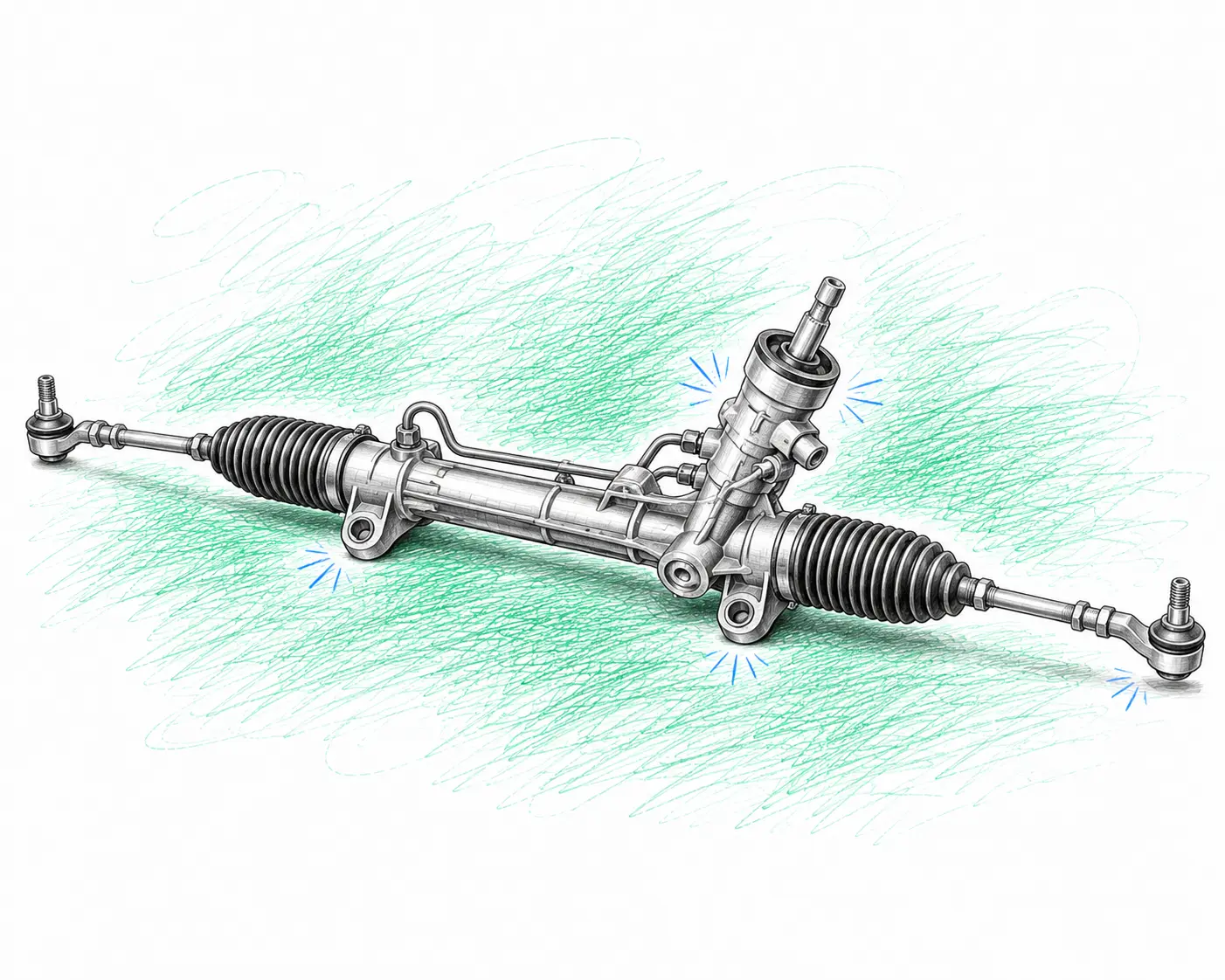 Illustration technique d’une crémaillère de direction Hyundai i20 1.2 essence