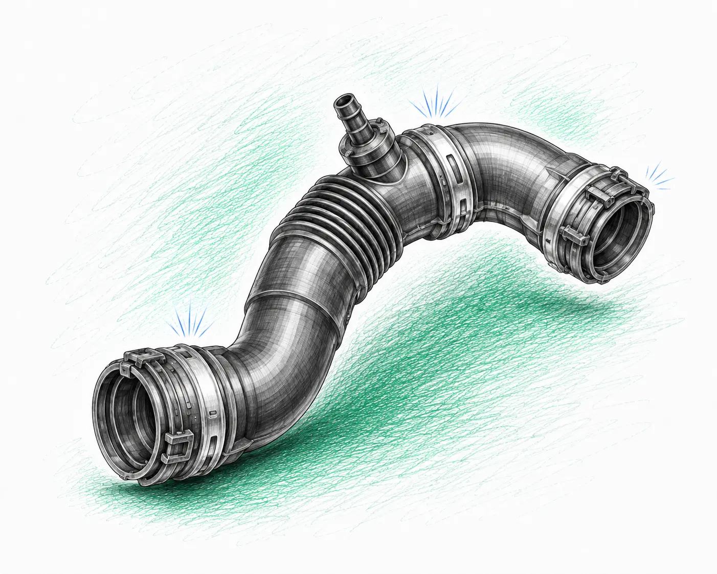 Illustration technique d’une durite de turbo Peugeot 208 1.6 HDI