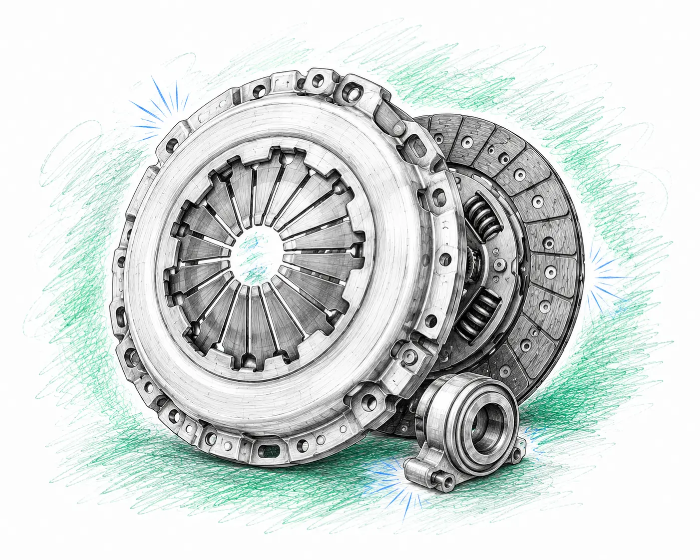 Illustration technique d’un embrayage Peugeot 208 1.6 HDI