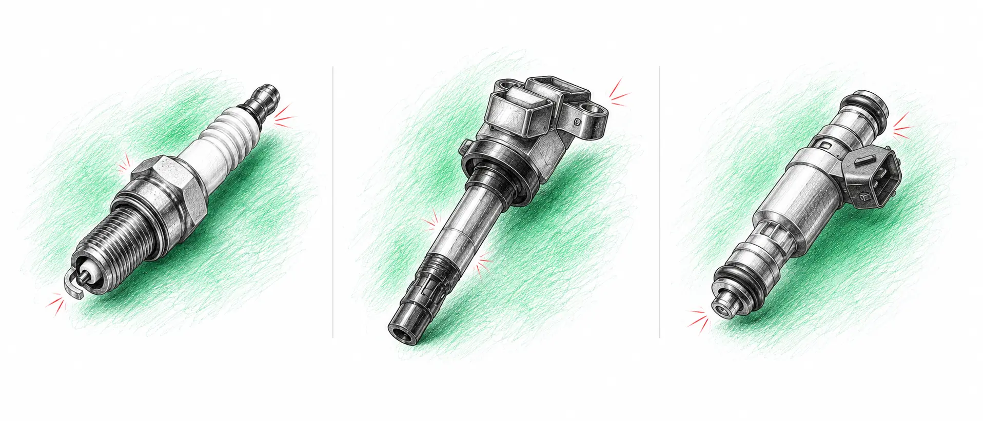 Illustrations techniques des pièces à contrôler pour le code défaut P0301