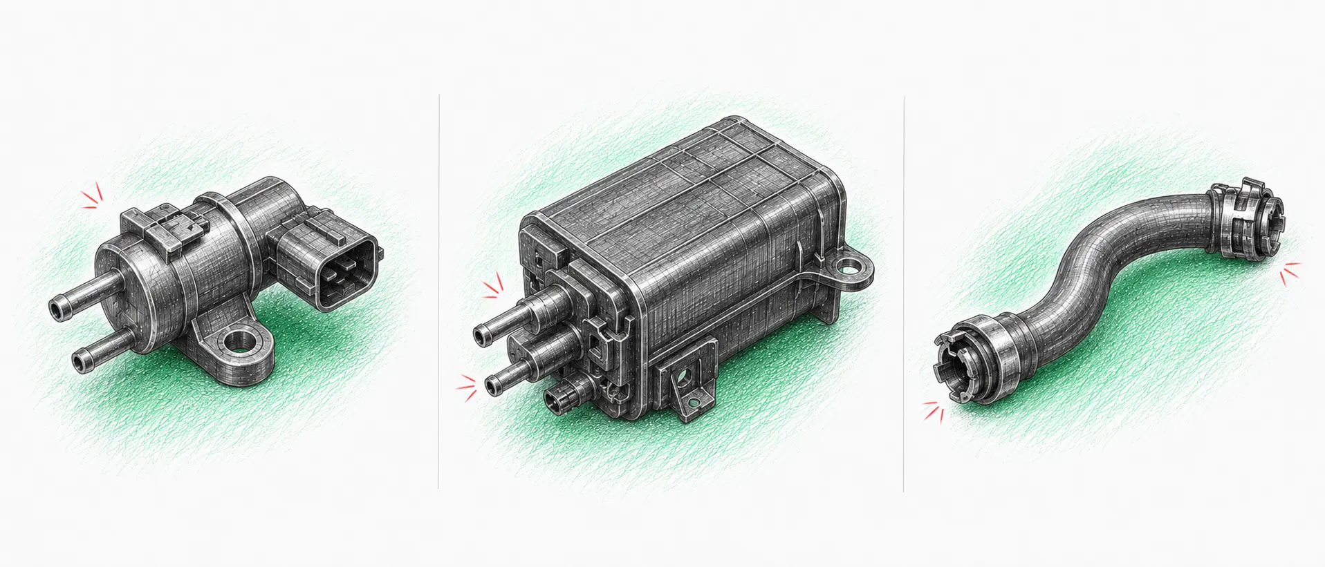 Illustrations techniques des pièces à contrôler pour le code défaut P0446