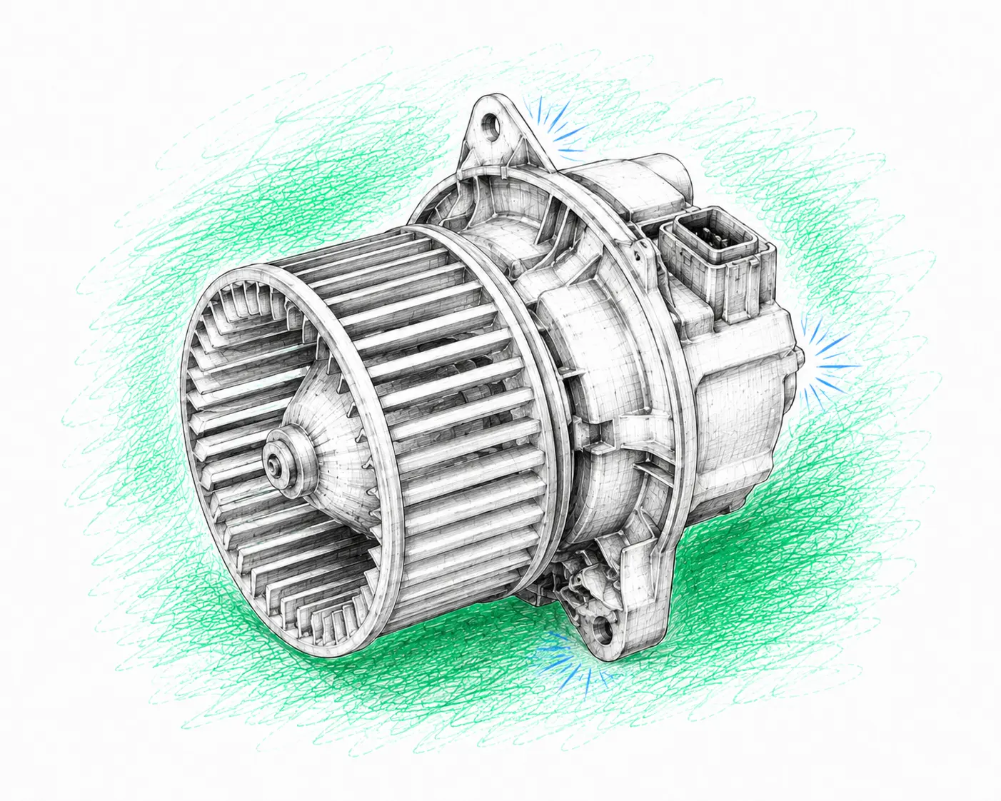 Illustration technique d’un pulseur d’air habitacle Volvo V40 D2