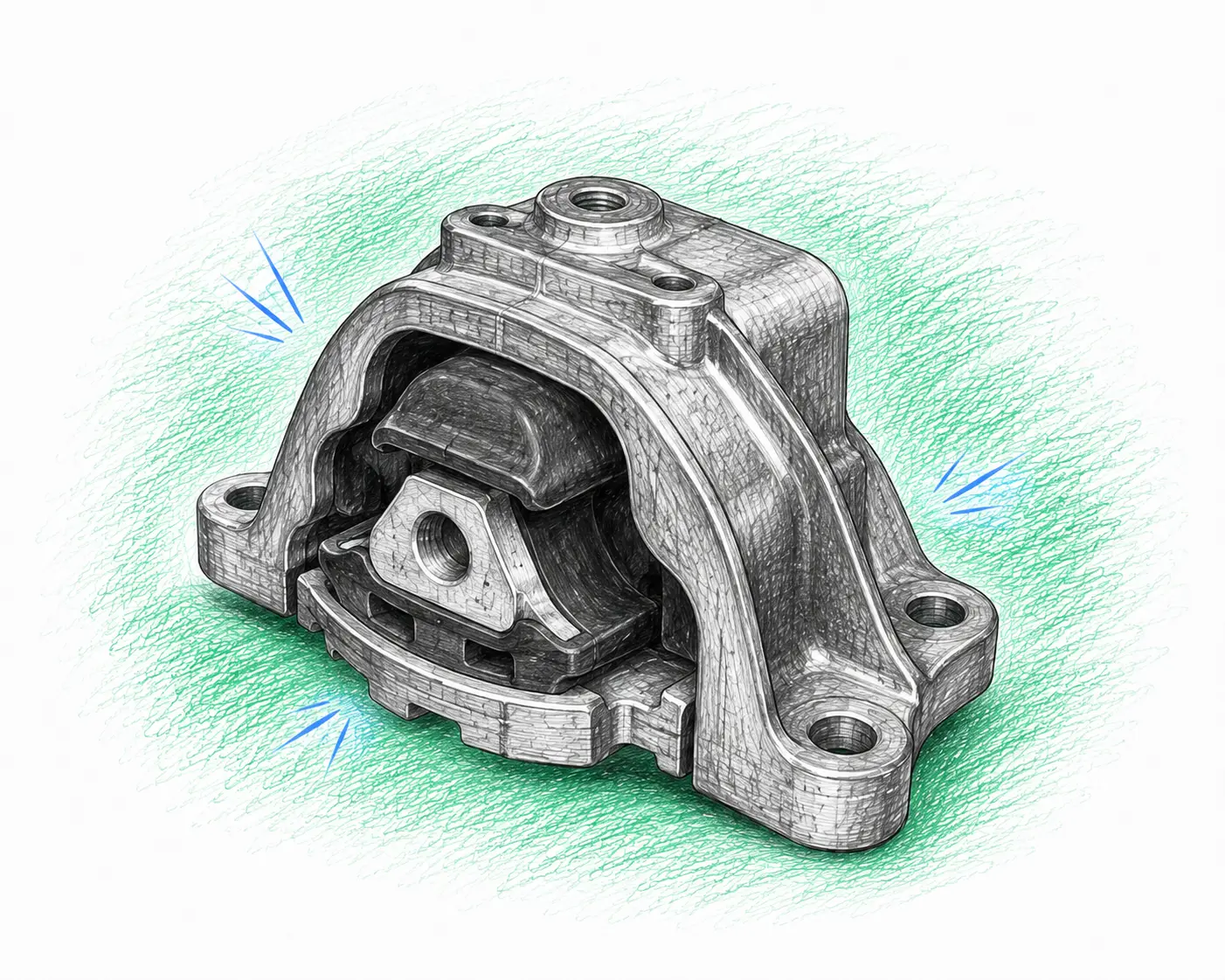 Illustration technique d’un support moteur Opel Mokka 1.6 CDTI