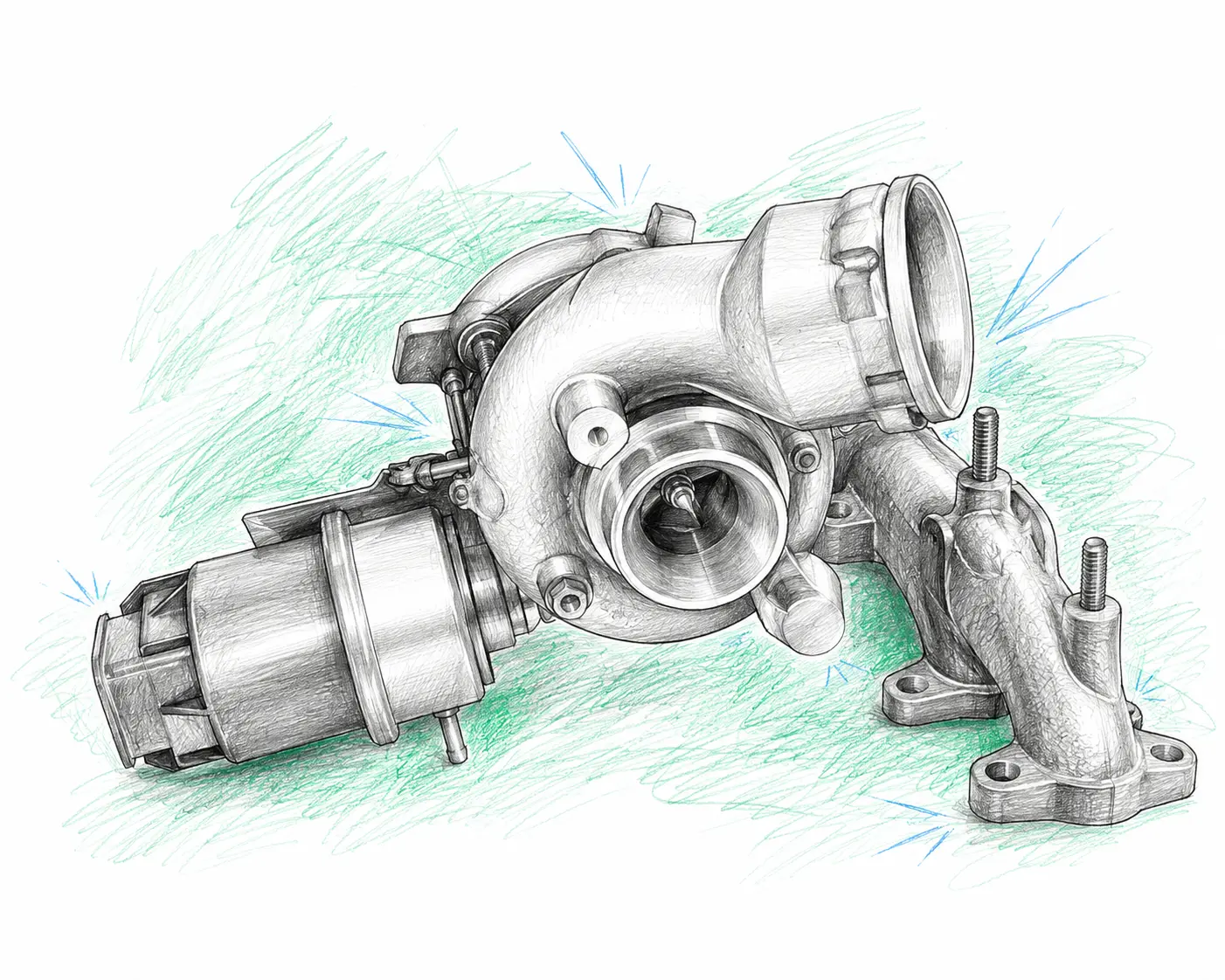 Illustration technique d’un turbo de Volkswagen Touran 1.9 TDI