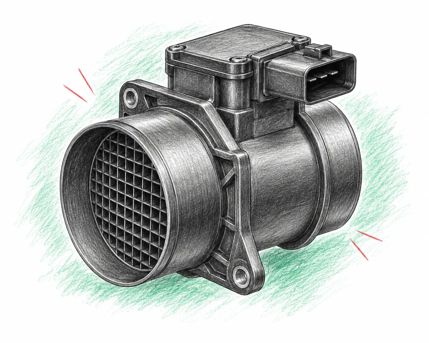 Illustration technique d’un débitmètre d’air massique concerné par le code défaut P0102