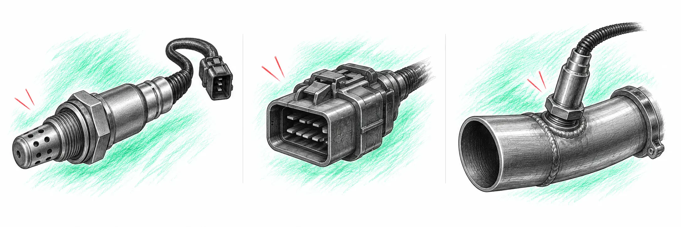 Illustrations techniques des pièces à contrôler pour le code défaut P0130